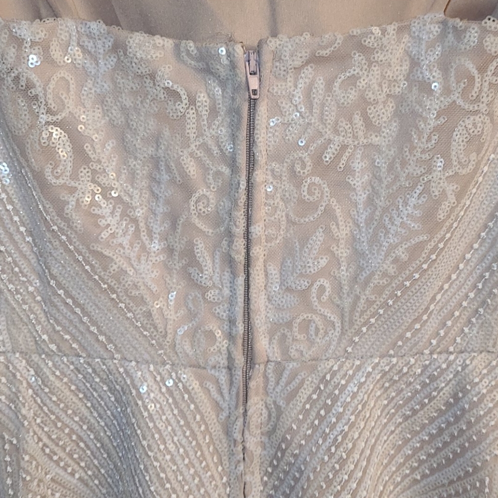 Beige and White Short Tulle Cocktail Dress - Picture 8 of 8
